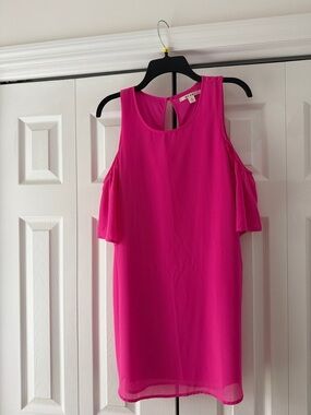 miami Hot Pink Cold-Shoulder Shift Mini Dress